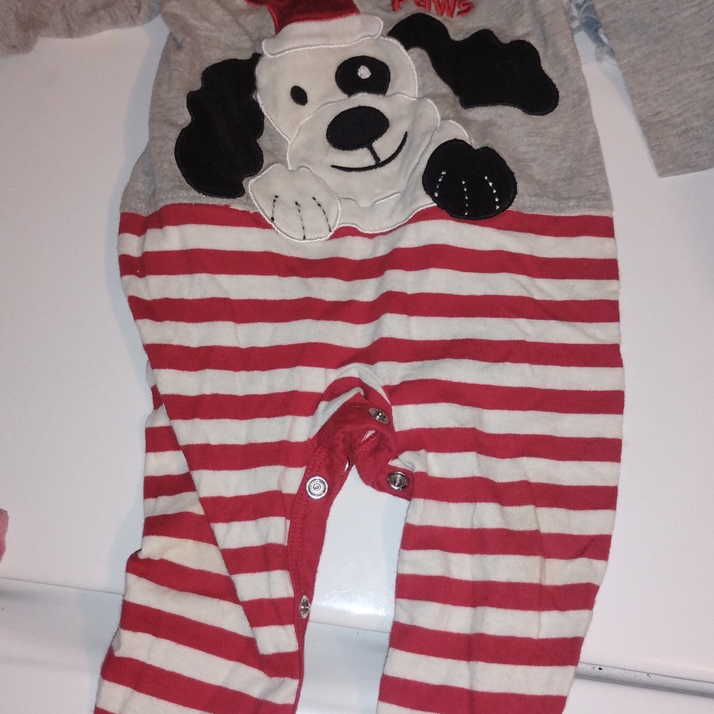 Playful Striped Red and Gray Dog Bodysuit